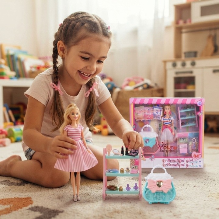 Set Muñeca De Moda Con Closet Accesorios Y Bolso