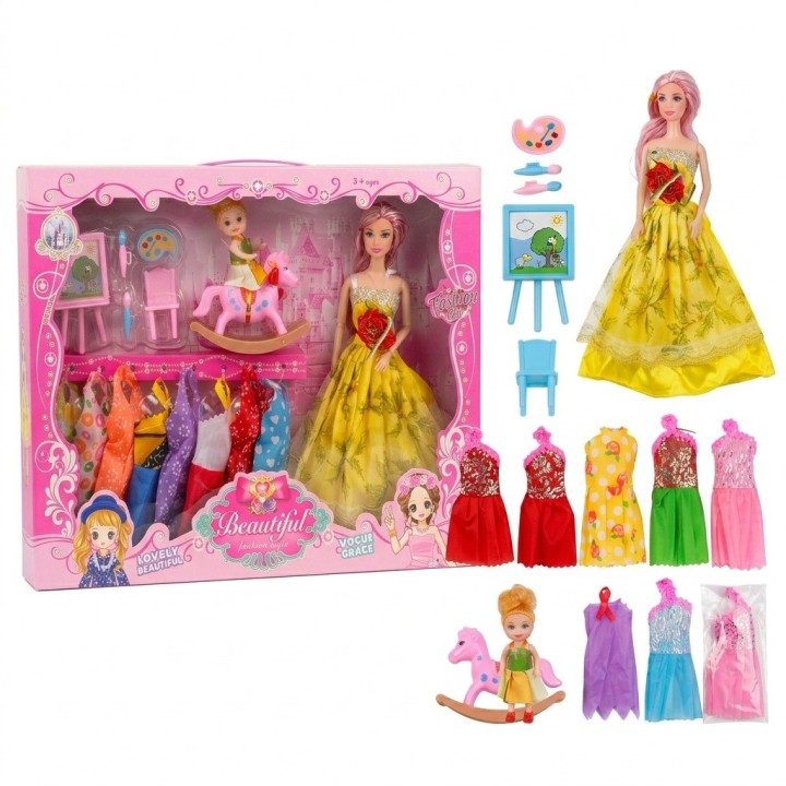 Set X2 Muñecas Fashion Beautiful Con Vestidos Y Accesorios