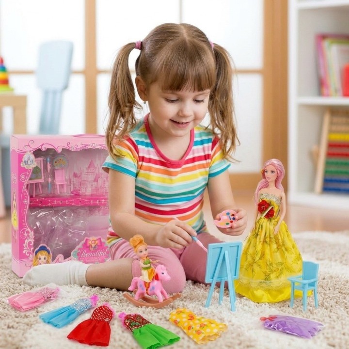 Set X2 Muñecas Fashion Beautiful Con Vestidos Y Accesorios