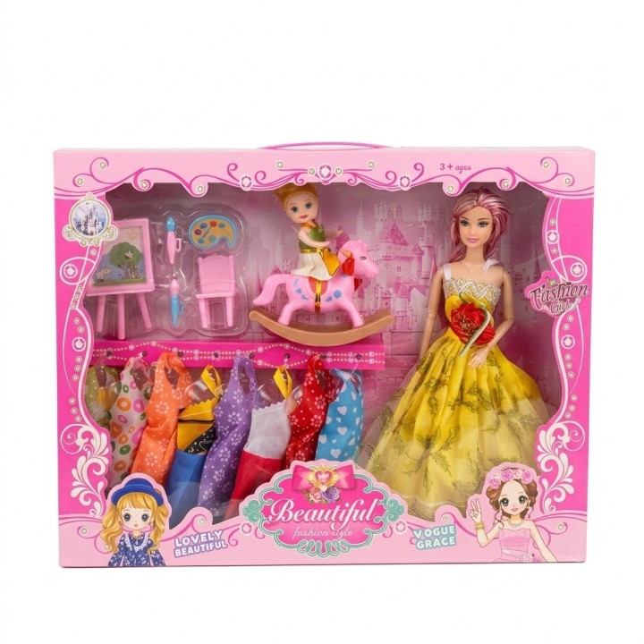 Set X2 Muñecas Fashion Beautiful Con Vestidos Y Accesorios