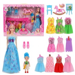 Set X2 Muñecas Fashion Beautiful Con Vestidos Y Accesorios