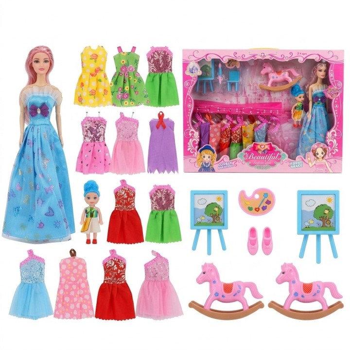Set X2 Muñecas Fashion Beautiful Con Vestidos Y Accesorios