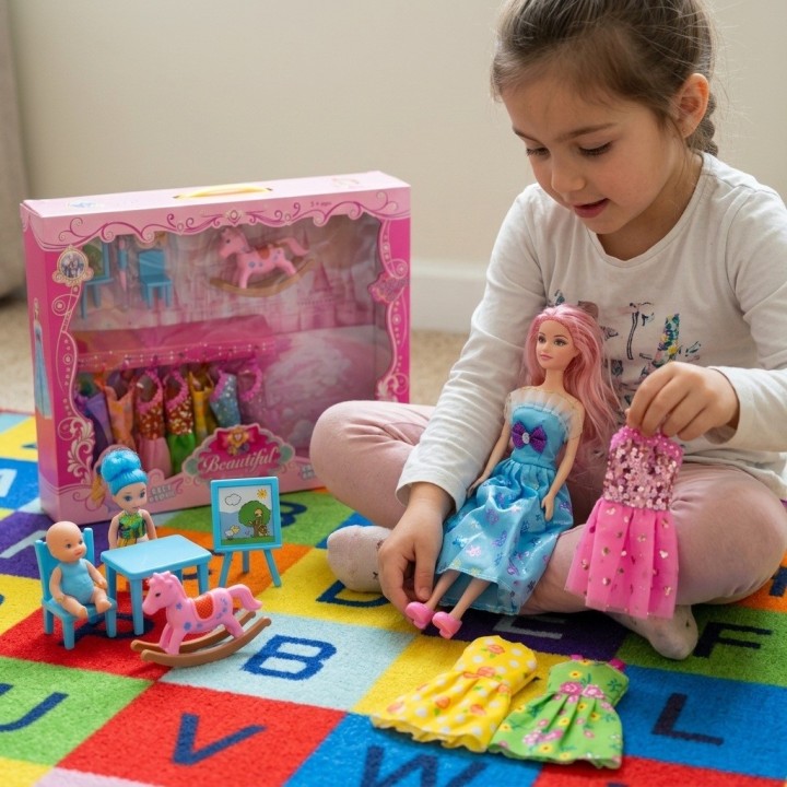 Set X2 Muñecas Fashion Beautiful Con Vestidos Y Accesorios