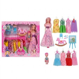 Set X2 Muñecas Fashion Beautiful Con Vestidos Y Accesorios
