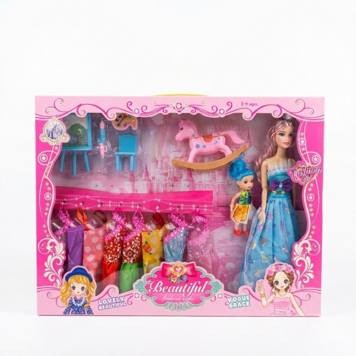 Set X2 Muñecas Fashion Beautiful Con Vestidos Y Accesorios