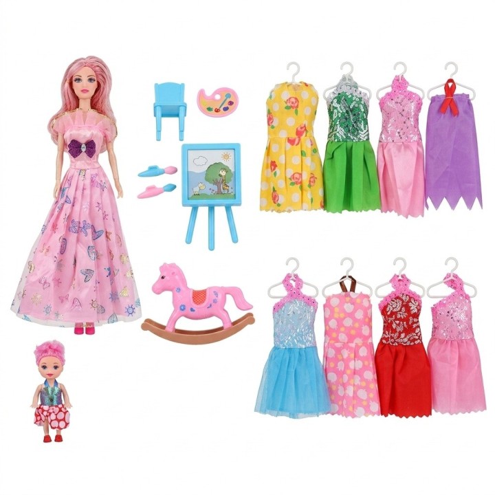 Set X2 Muñecas Fashion Beautiful Con Vestidos Y Accesorios