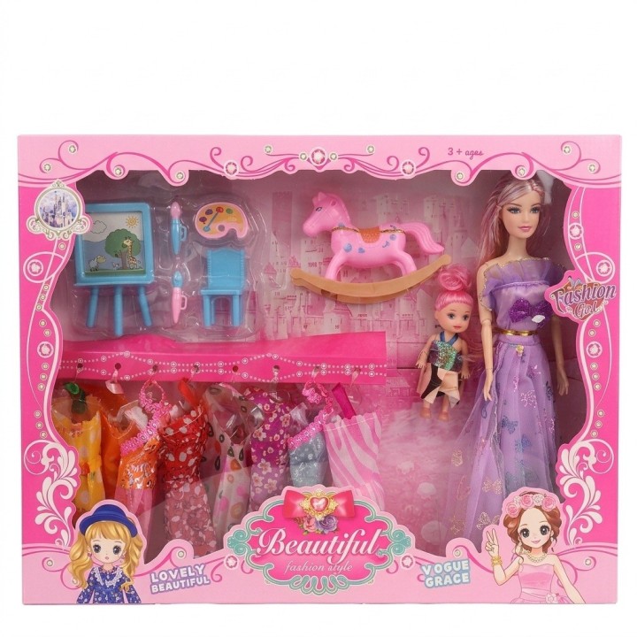 Set X2 Muñecas Fashion Beautiful Con Vestidos Y Accesorios