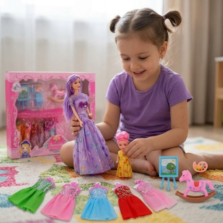 Set X2 Muñecas Fashion Beautiful Con Vestidos Y Accesorios