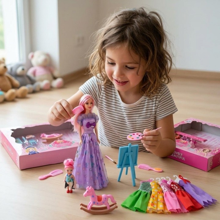 Set X2 Muñecas Fashion Beautiful Con Vestidos Y Accesorios