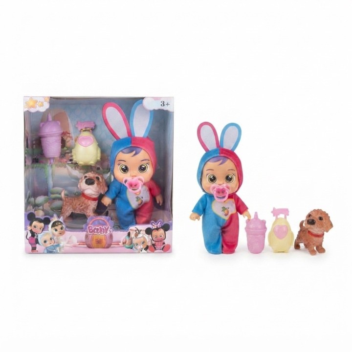 Set Muñeca Bebé Con Mascota Y Accesorios Pijama Niñas