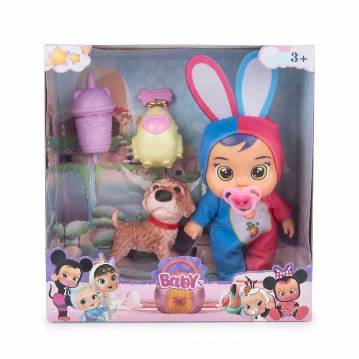 Set Muñeca Bebé Con Mascota Y Accesorios Pijama Niñas