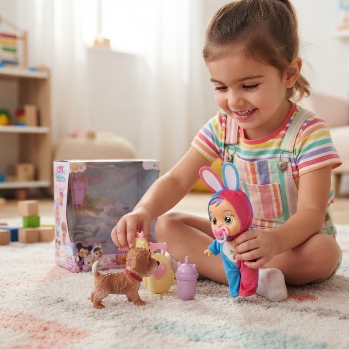 Set Muñeca Bebé Con Mascota Y Accesorios Pijama Niñas