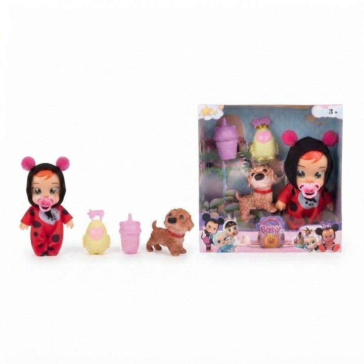 Set Muñeca Bebé Con Mascota Y Accesorios Pijama Niñas