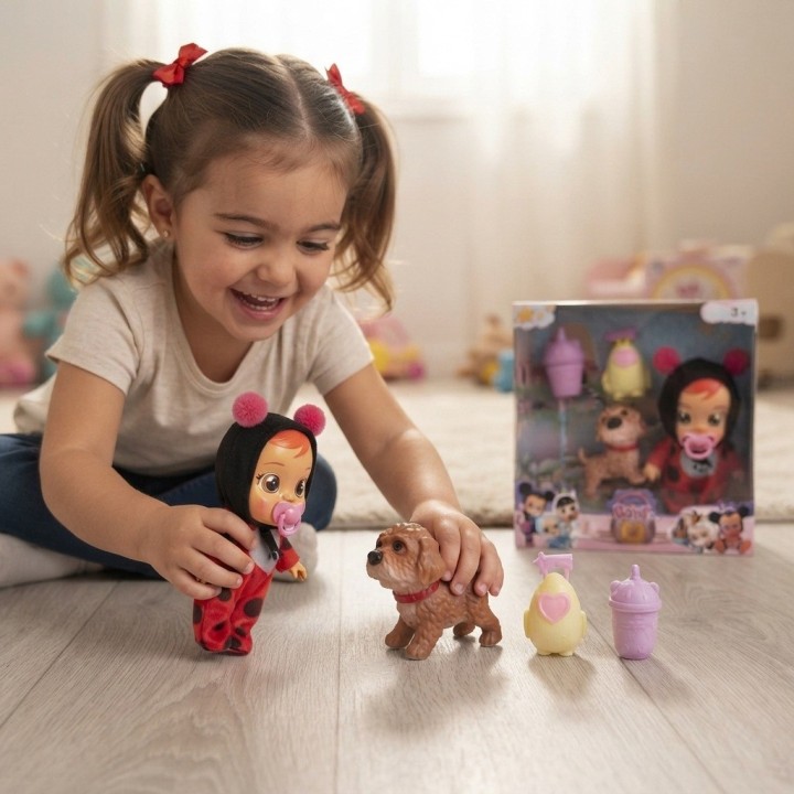 Set Muñeca Bebé Con Mascota Y Accesorios Pijama Niñas