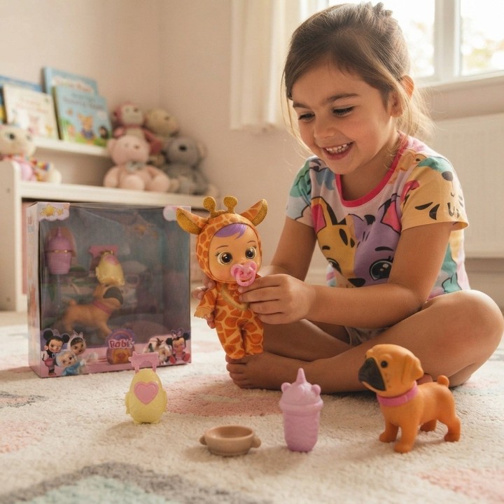 Set Muñeca Bebé Con Mascota Y Accesorios Pijama Niñas