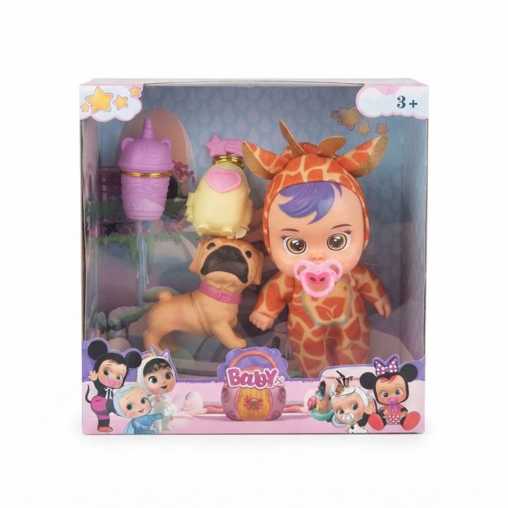 Set Muñeca Bebé Con Mascota Y Accesorios Pijama Niñas