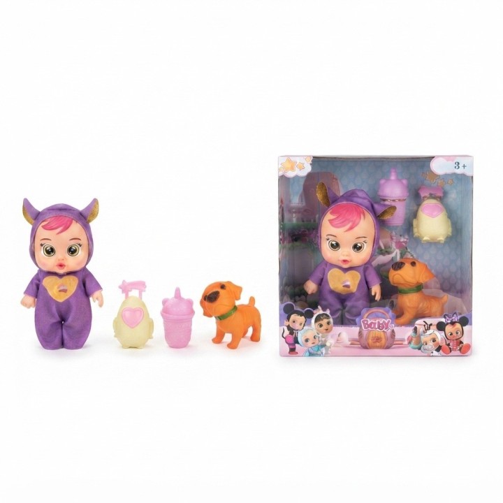 Set Muñeca Bebé Con Mascota Y Accesorios Pijama Niñas