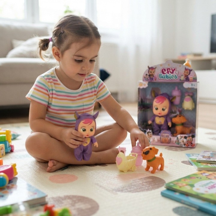 Set Muñeca Bebé Con Mascota Y Accesorios Pijama Niñas