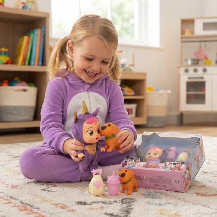 Set Muñeca Bebé Con Mascota Y Accesorios Pijama Niñas