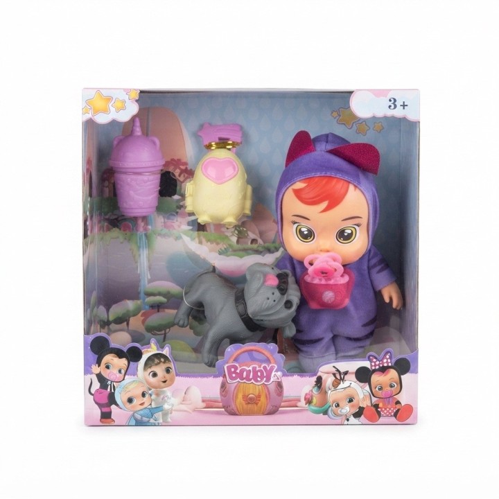 Set Muñeca Bebé Con Mascota Y Accesorios Pijama Niñas