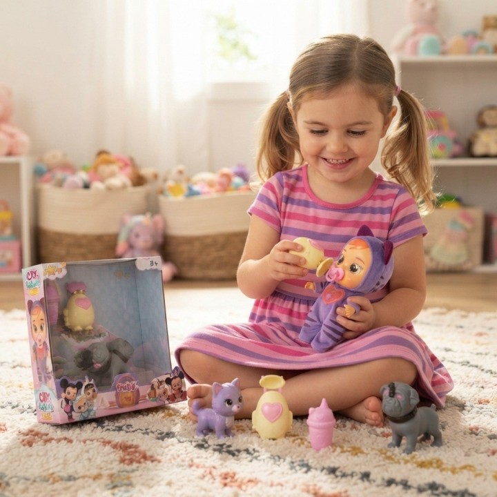 Set Muñeca Bebé Con Mascota Y Accesorios Pijama Niñas