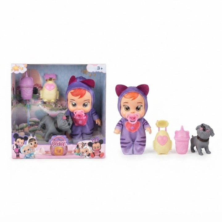 Set Muñeca Bebé Con Mascota Y Accesorios Pijama Niñas