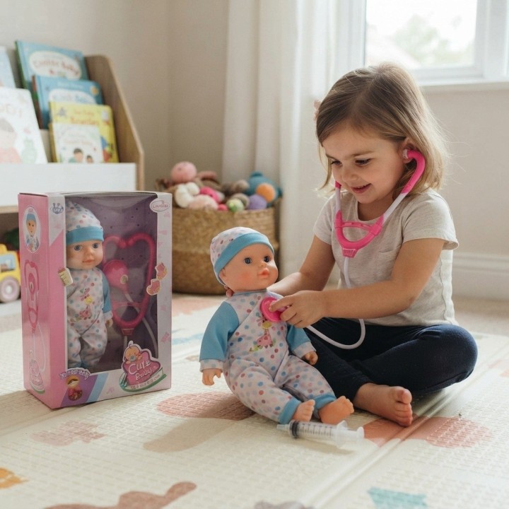 Set Muñeca Bebé Doctora Con Estetoscopio Y Jeringa