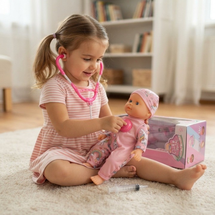 Set Muñeca Bebé Doctora Con Estetoscopio Y Jeringa