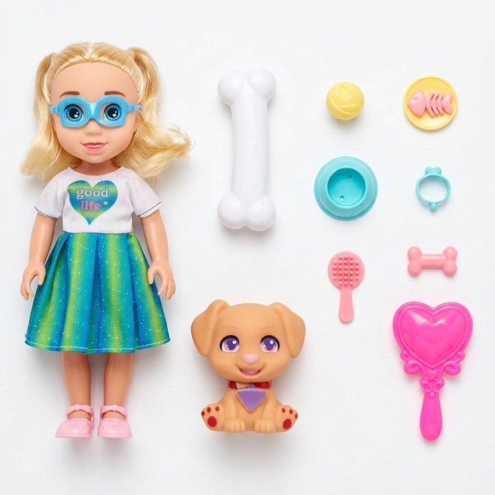 Set Muñeca Con Perrito Mascota Y Accesorios De Juego