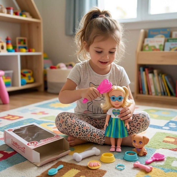 Set Muñeca Con Perrito Mascota Y Accesorios De Juego
