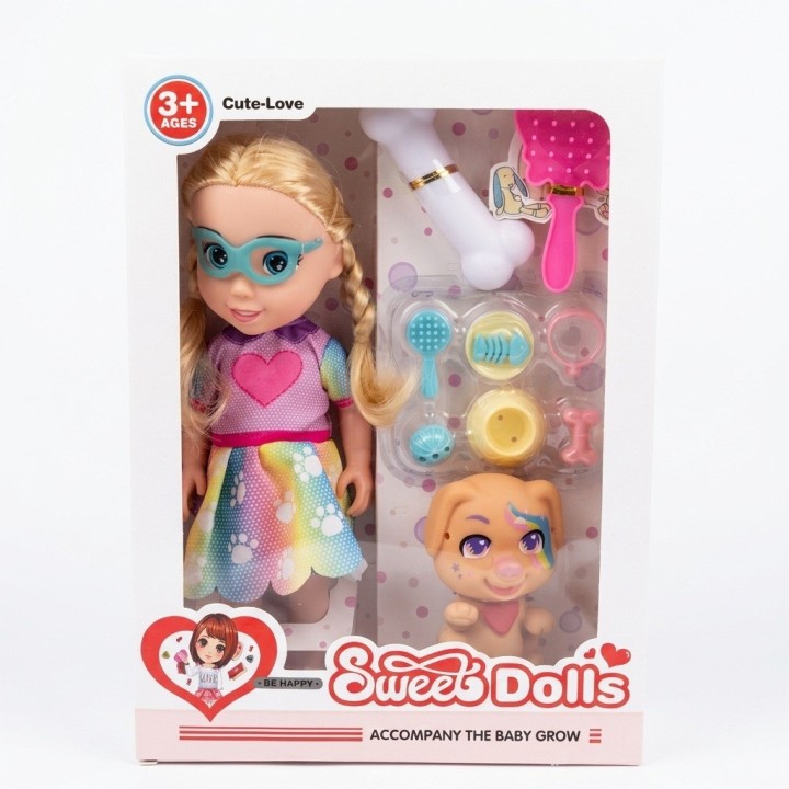 Set Muñeca Con Perrito Mascota Y Accesorios De Juego