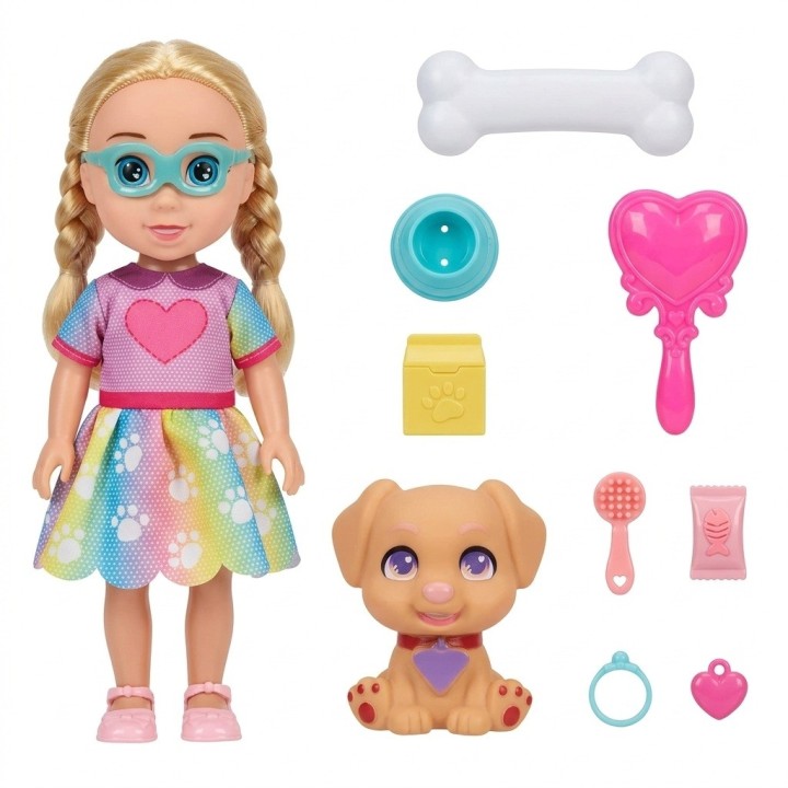 Set Muñeca Con Perrito Mascota Y Accesorios De Juego