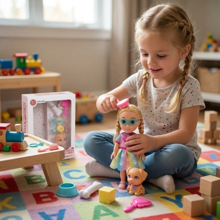 Set Muñeca Con Perrito Mascota Y Accesorios De Juego