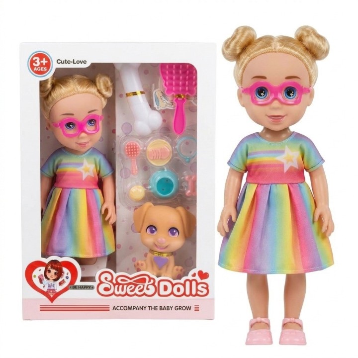 Set Muñeca Con Perrito Mascota Y Accesorios De Juego