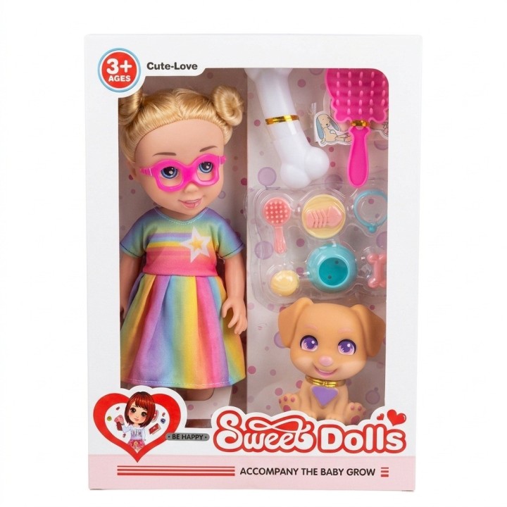 Set Muñeca Con Perrito Mascota Y Accesorios De Juego