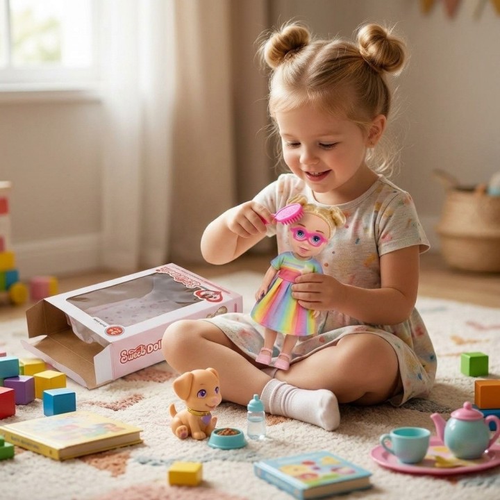 Set Muñeca Con Perrito Mascota Y Accesorios De Juego