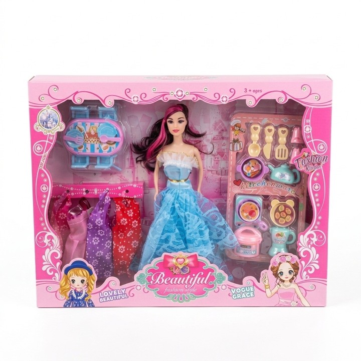Muñeca Fashion Con Comedor Cocina Y Vestidos
