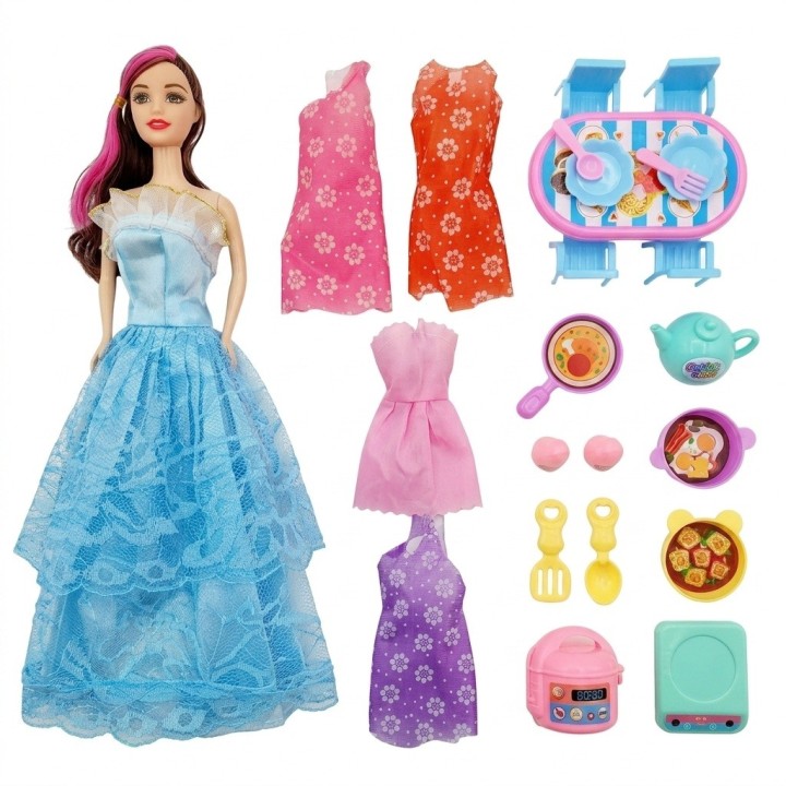 Muñeca Fashion Con Comedor Cocina Y Vestidos