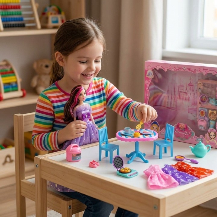 Muñeca Fashion Con Comedor Cocina Y Vestidos