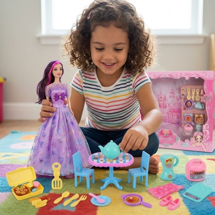 Muñeca Fashion Con Comedor Cocina Y Vestidos