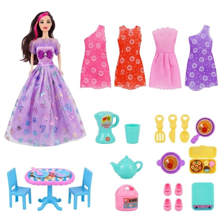 Muñeca Fashion Con Comedor Cocina Y Vestidos