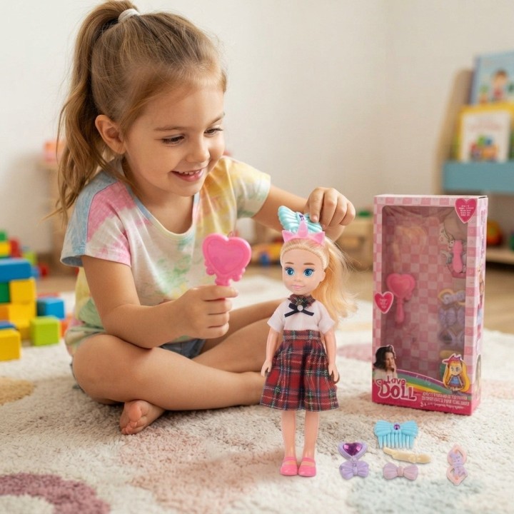 Muñeca Love Doll Con Accesorios De Belleza Y Peinado