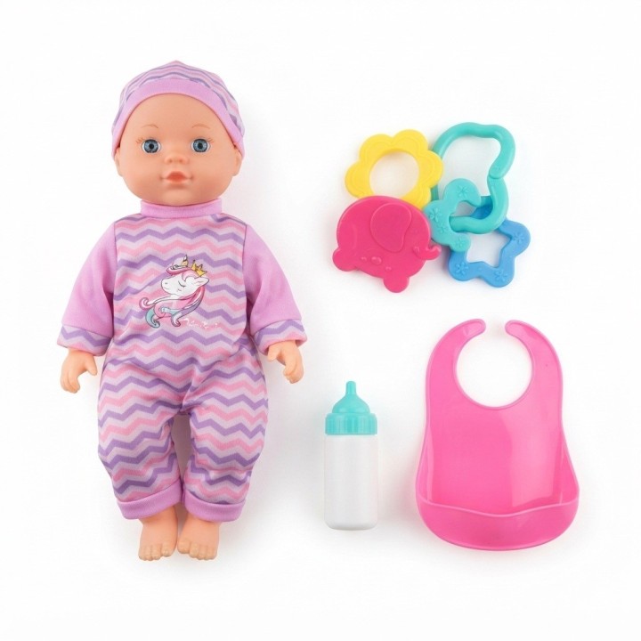 Muñeca Mi Primer Bebé Con Tetero, Babero Y Sonajero