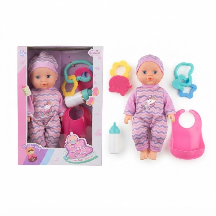 Muñeca Mi Primer Bebé Con Tetero, Babero Y Sonajero