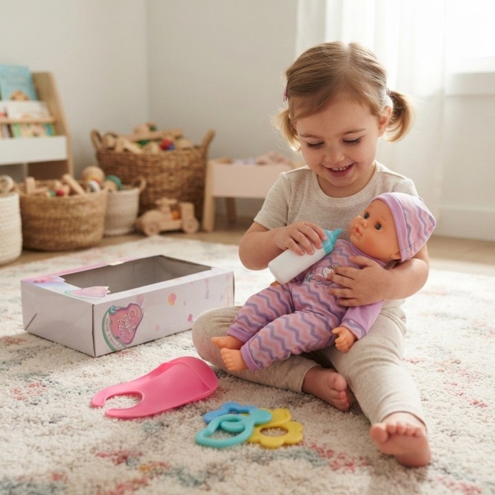 Muñeca Mi Primer Bebé Con Tetero, Babero Y Sonajero