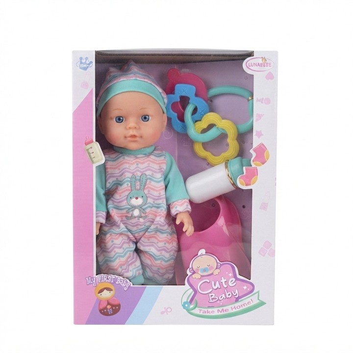 Muñeca Mi Primer Bebé Con Tetero, Babero Y Sonajero