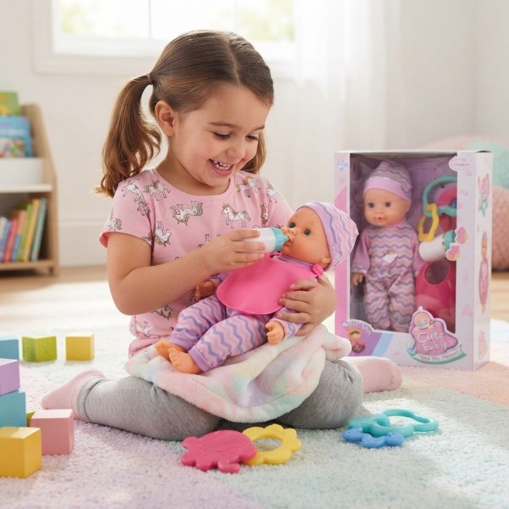 Muñeca Mi Primer Bebé Con Tetero, Babero Y Sonajero