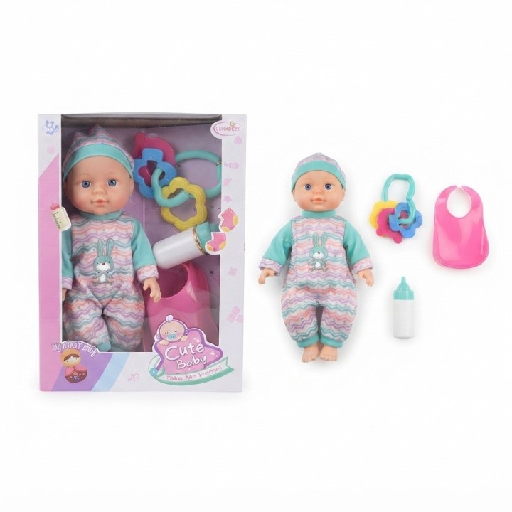 Muñeca Mi Primer Bebé Con Tetero, Babero Y Sonajero
