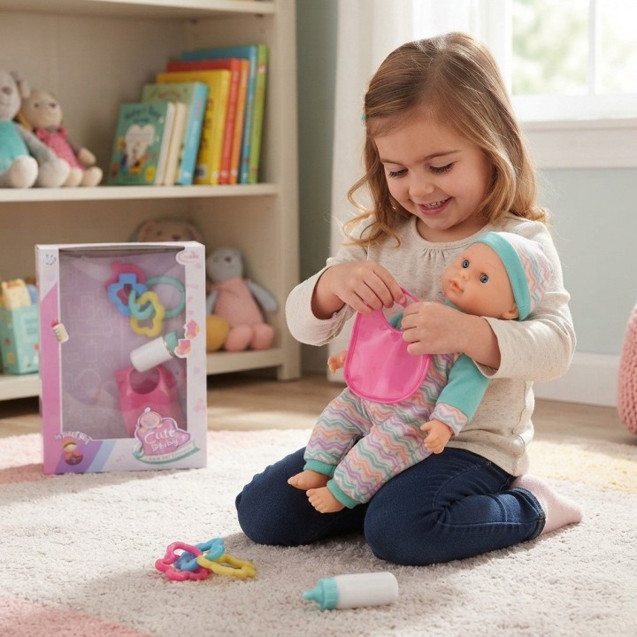 Muñeca Mi Primer Bebé Con Tetero, Babero Y Sonajero