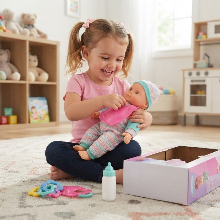 Muñeca Mi Primer Bebé Con Tetero, Babero Y Sonajero